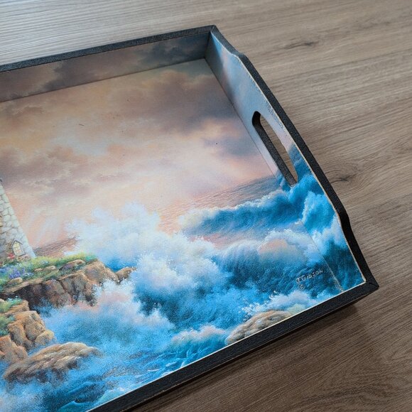 Wooden Serving Tray With Handles Featuring J. Gibson Seaside Artwork - Picture 3 of 6